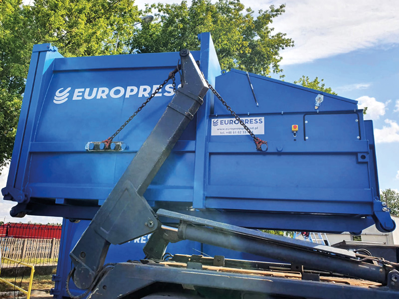 Europress roll-on roll-off compactor container on lifting hook